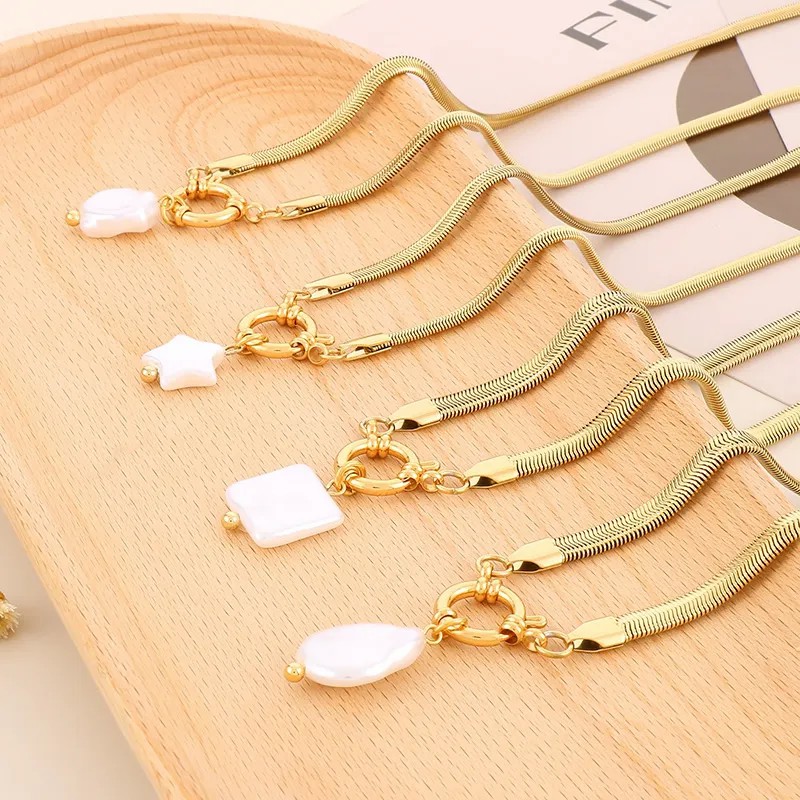 Elegant Retro Square Star Stainless Steel Imitation Pearl Plating 18K Gold Plated Pendant Necklace_colorza_8