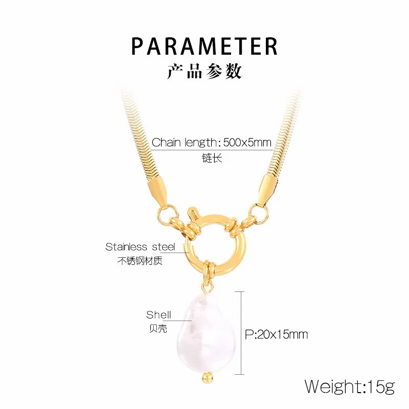 Elegant Retro Square Star Stainless Steel Imitation Pearl Plating 18K Gold Plated Pendant Necklace_colorza_9