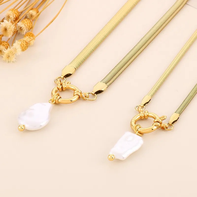 Elegant Retro Square Star Stainless Steel Imitation Pearl Plating 18K Gold Plated Pendant Necklace_colorza_10
