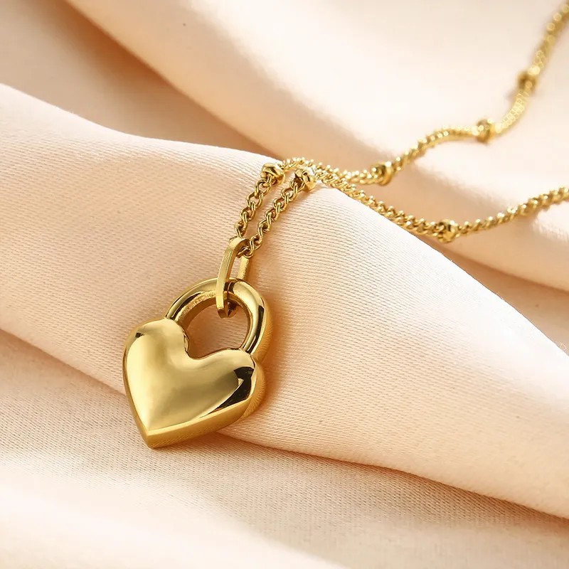 Modern Style Heart Shape Stainless Steel Titanium Steel Plating 18K Gold Plated Pendant Necklace_colorza_4