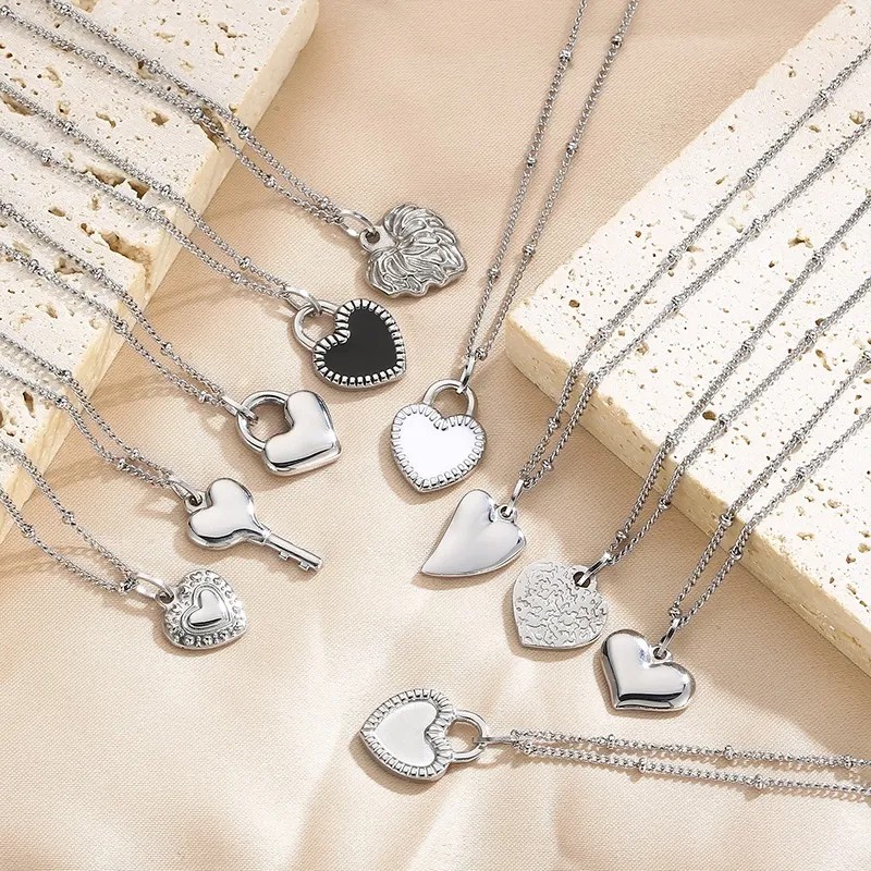 Modern Style Heart Shape Stainless Steel Titanium Steel Plating 18K Gold Plated Pendant Necklace_colorza_12