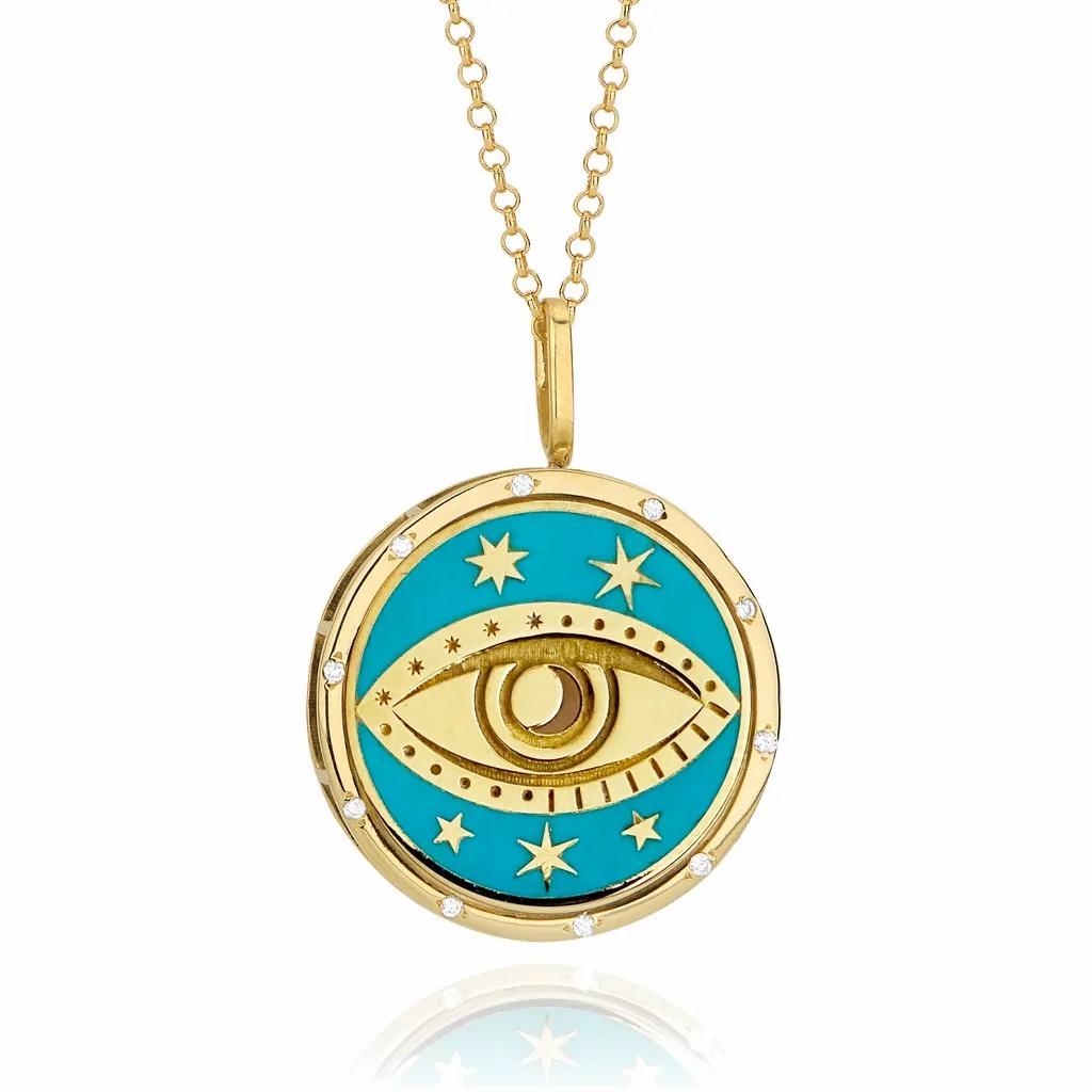 Casual Star Moon Eye Stainless Steel Plating Carving 18K Gold Plated Pendant Necklace_colorza_4