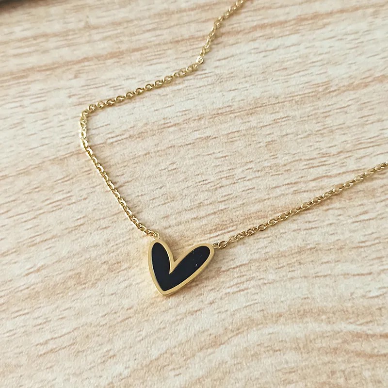 Simple Style Heart Shape Titanium Steel Plating Inlay Shell 18K Gold Plated Pendant Necklace_colorza_1