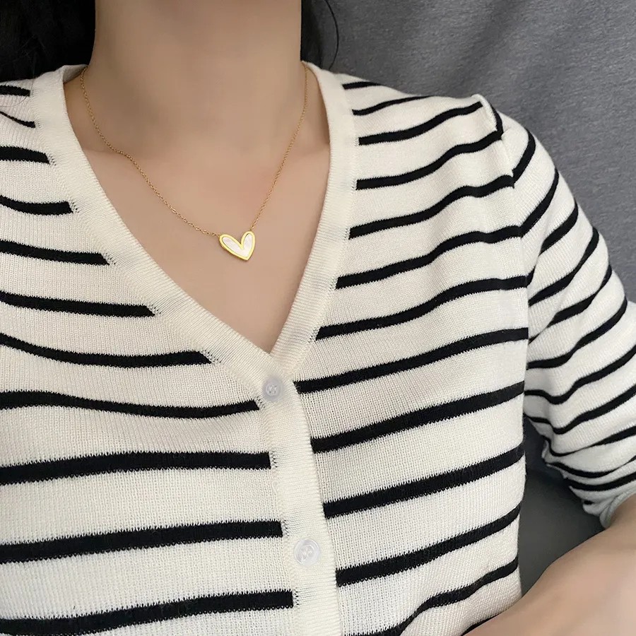 Simple Style Heart Shape Titanium Steel Plating Inlay Shell 18K Gold Plated Pendant Necklace_colorza_2