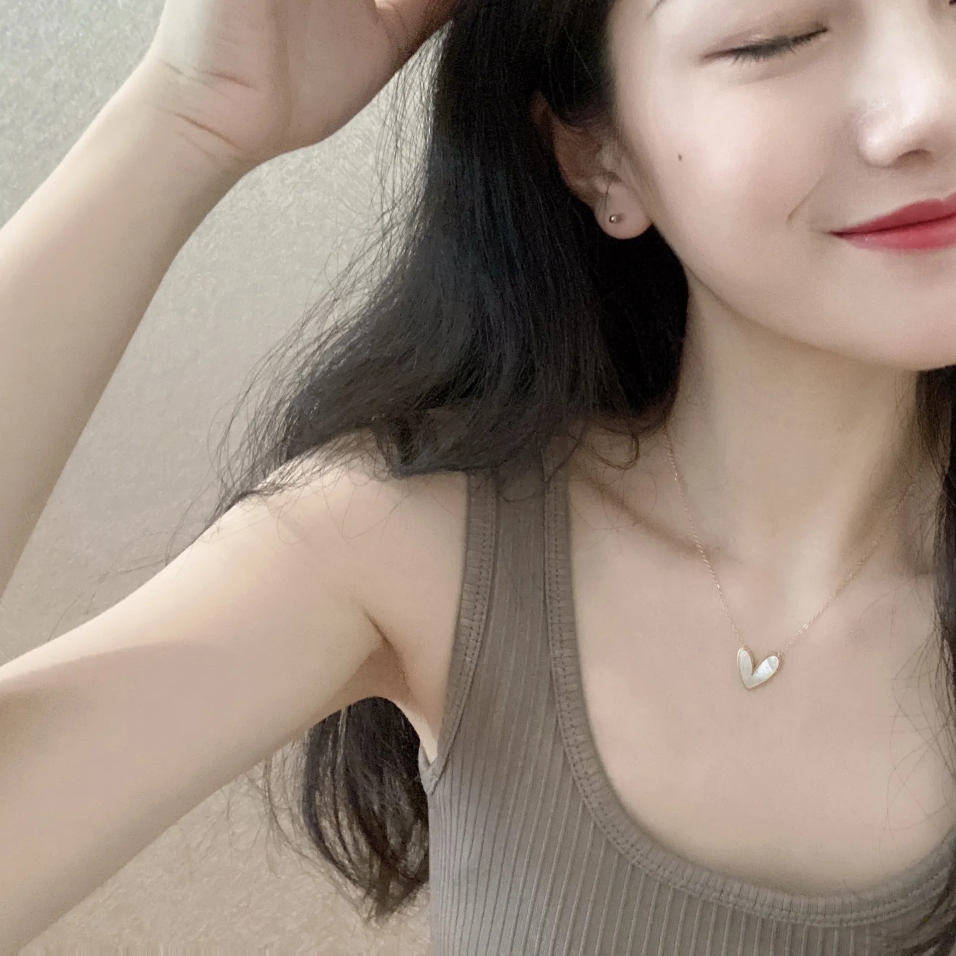 Simple Style Heart Shape Titanium Steel Plating Inlay Shell 18K Gold Plated Pendant Necklace_colorza_4