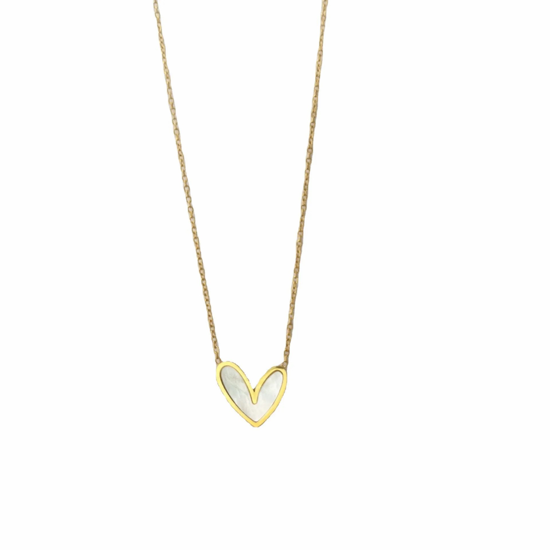 Simple Style Heart Shape Titanium Steel Plating Inlay Shell 18K Gold Plated Pendant Necklace_colorza_5