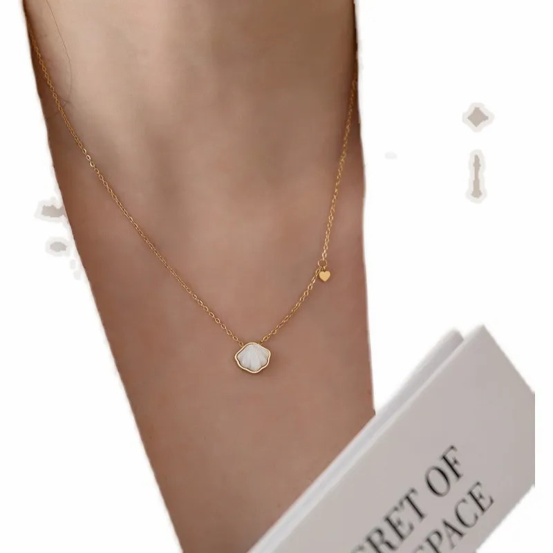 Vintage Style Shell Titanium Steel Plating Inlay Shell 18K Gold Plated Pendant Necklace_colorza_5