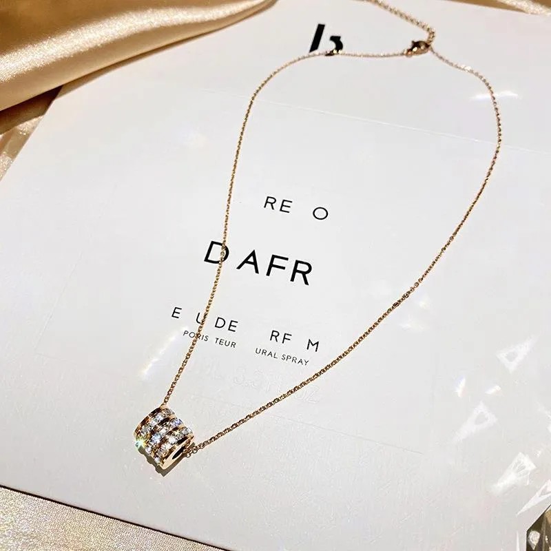 Simple Style Circle Titanium Steel Plating Inlay Artificial Diamond 18K Gold Plated Pendant Necklace_colorza_1