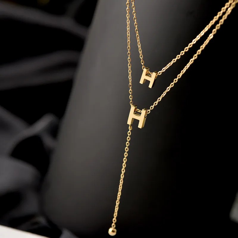 Simple Style Letter Titanium Steel Plating 18K Gold Plated Layered Necklaces_colorza_1