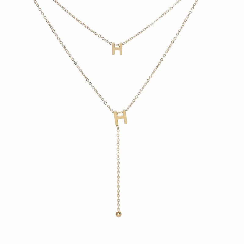 Simple Style Letter Titanium Steel Plating 18K Gold Plated Layered Necklaces_colorza_5