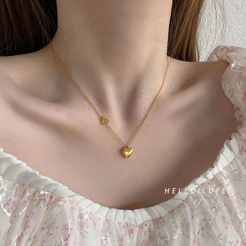 Simple Style Heart Shape Titanium Steel Plating 18K Gold Plated Pendant Necklace_colorza_3