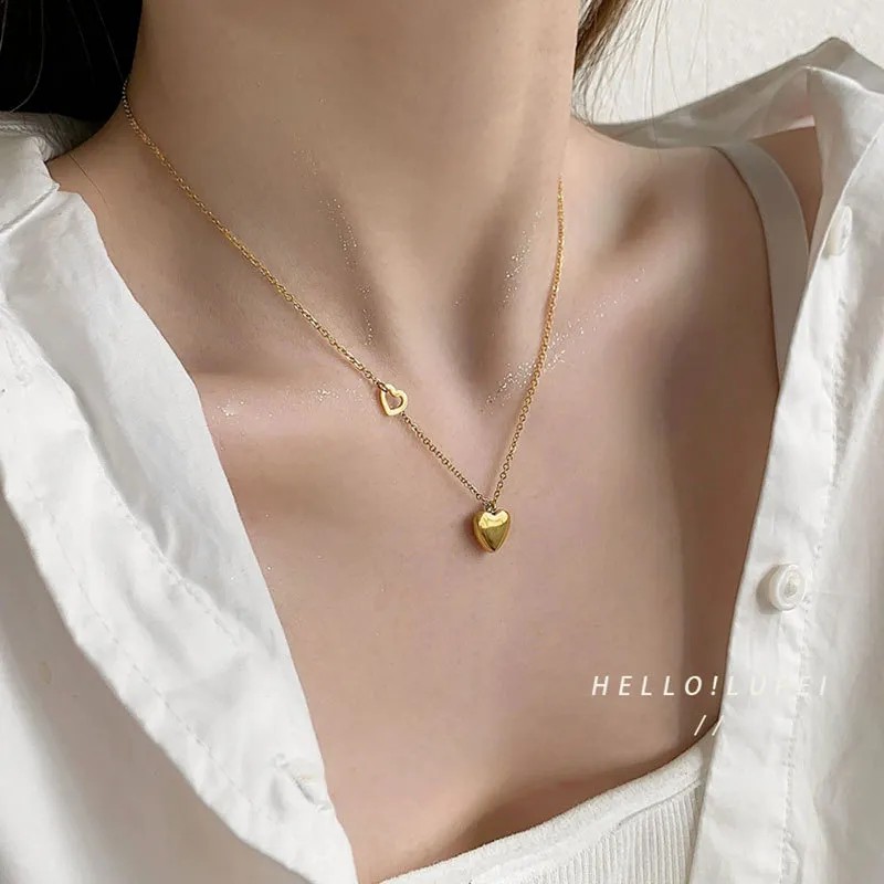 Simple Style Heart Shape Titanium Steel Plating 18K Gold Plated Pendant Necklace_colorza_4