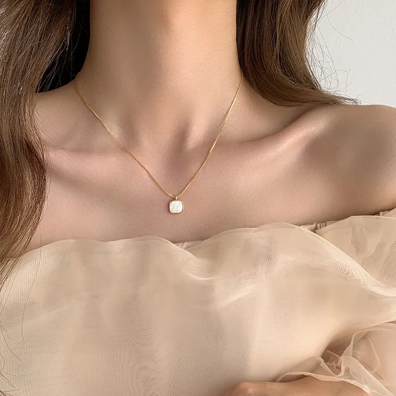 Simple Style Square Titanium Steel Patchwork 18K Gold Plated Pendant Necklace_colorza_3