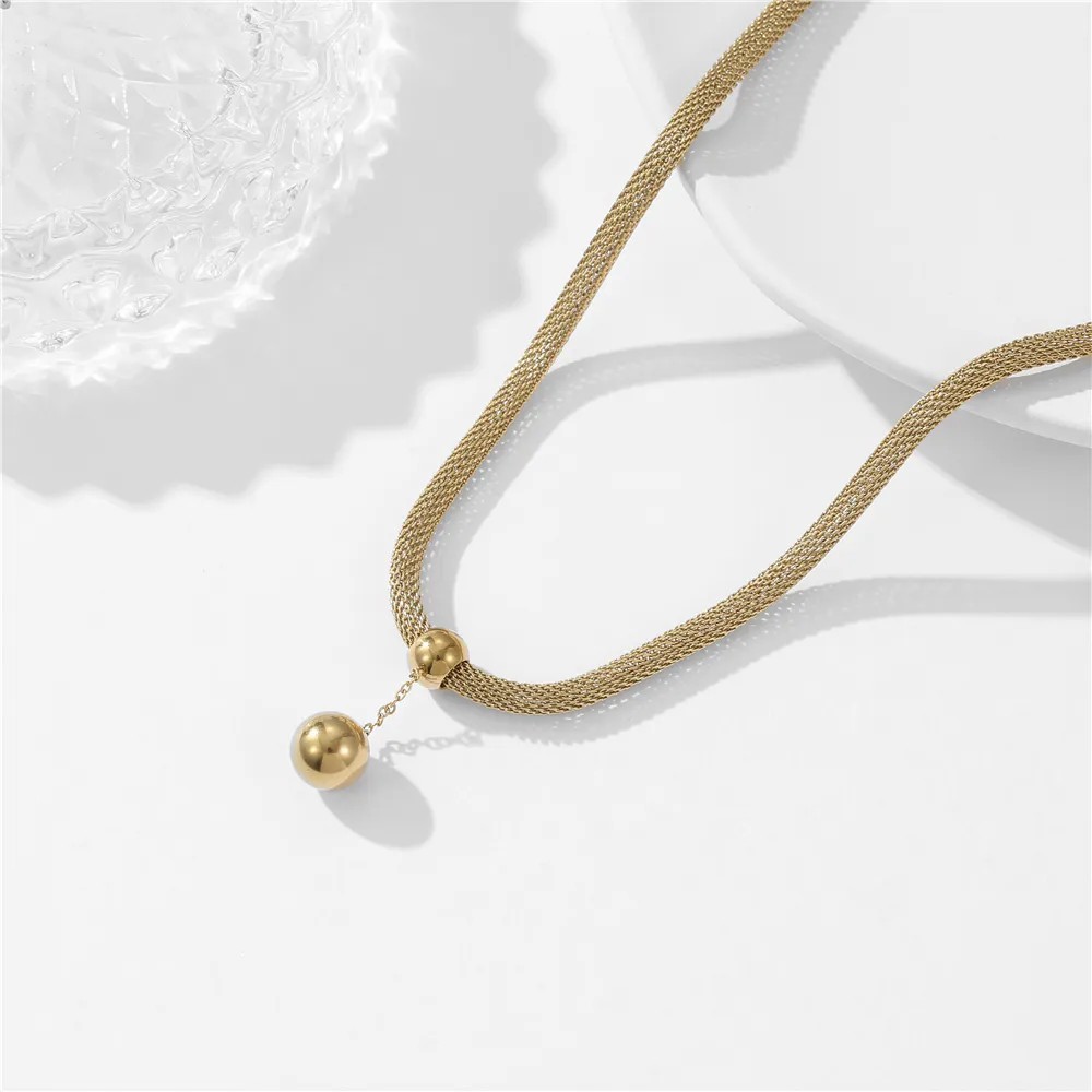 Streetwear Ball Titanium Steel Copper Plating 18K Gold Plated Pendant Necklace_colorza_2