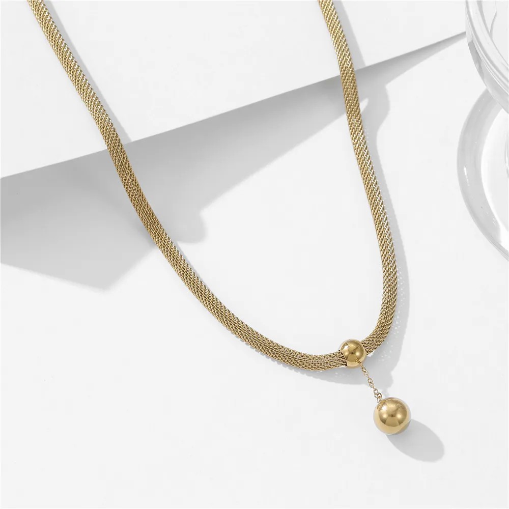 Streetwear Ball Titanium Steel Copper Plating 18K Gold Plated Pendant Necklace_colorza_3