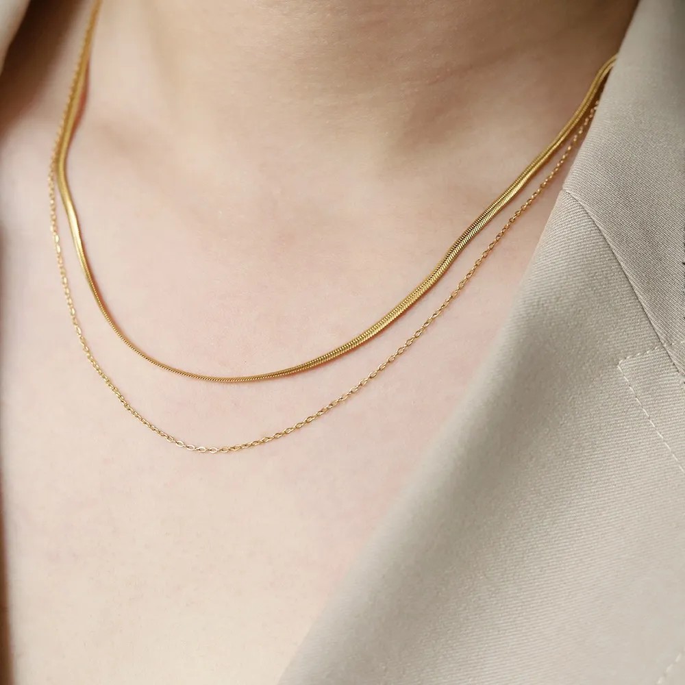Basic Simple Style Solid Color Stainless Steel Plating 18K Gold Plated Layered Necklaces_colorza_3