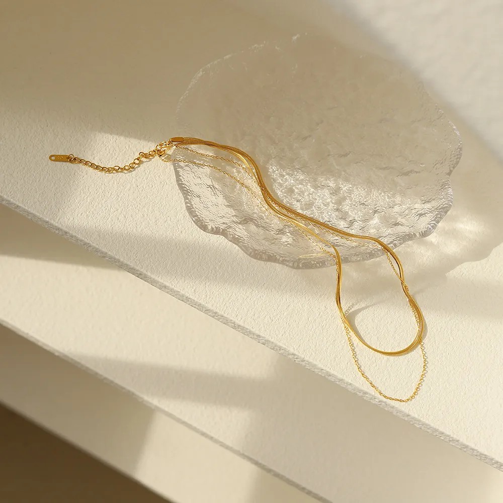 Basic Simple Style Solid Color Stainless Steel Plating 18K Gold Plated Layered Necklaces_colorza_4
