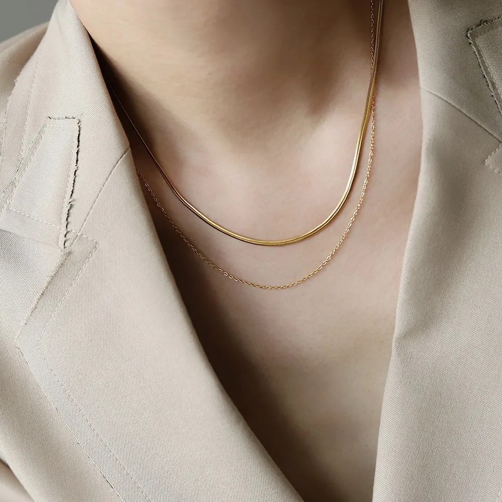 Basic Simple Style Solid Color Stainless Steel Plating 18K Gold Plated Layered Necklaces_colorza_5