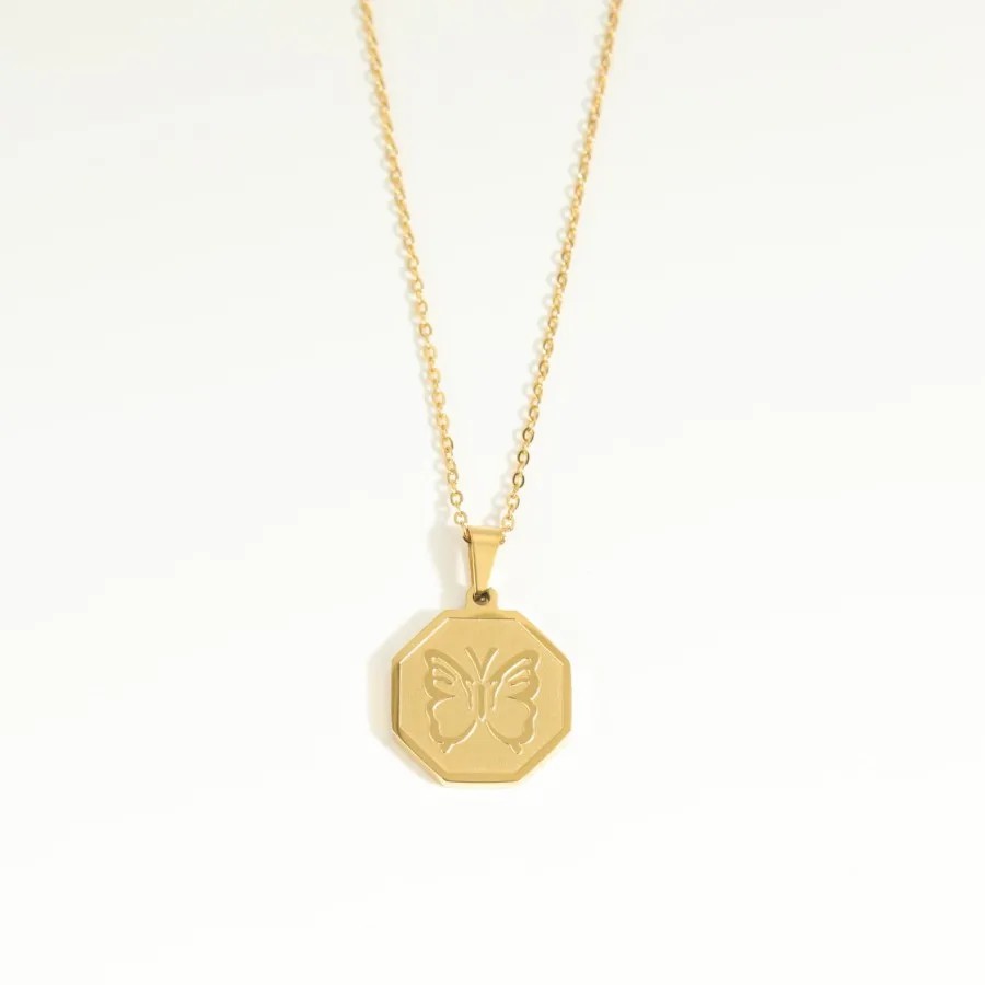 Vintage Style Commute Butterfly Stainless Steel Plating 18K Gold Plated Pendant Necklace_colorza_1