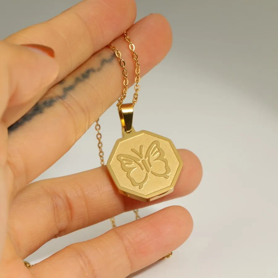 Vintage Style Commute Butterfly Stainless Steel Plating 18K Gold Plated Pendant Necklace_colorza_2