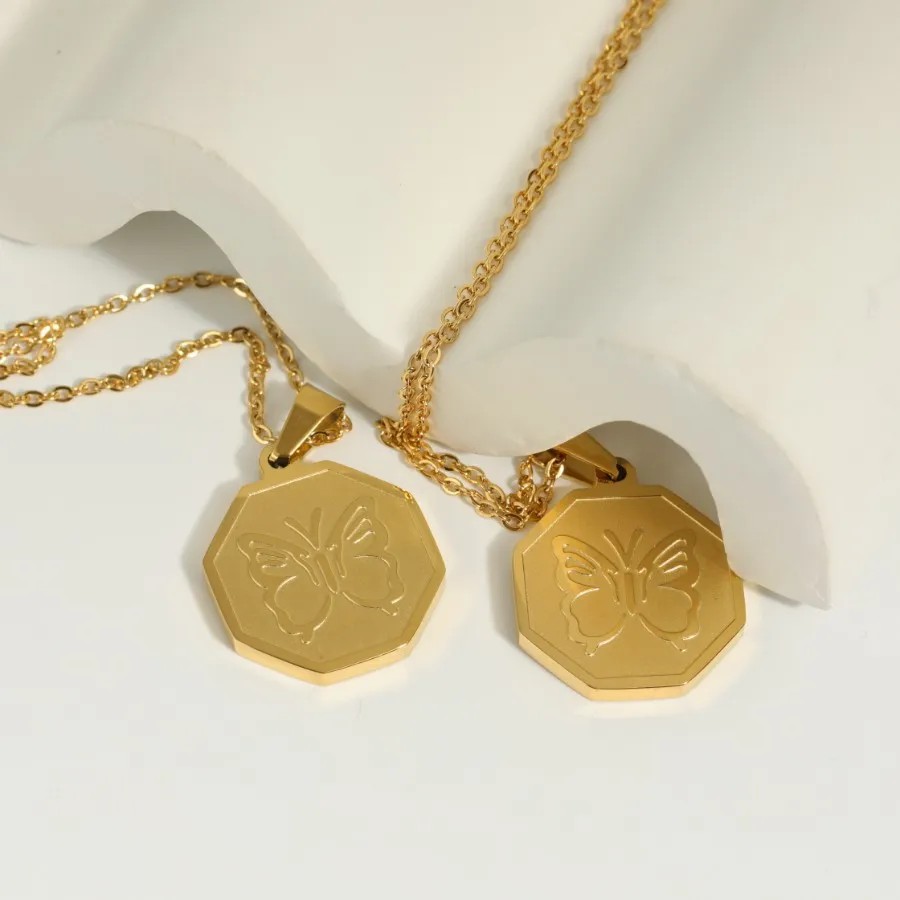 Vintage Style Commute Butterfly Stainless Steel Plating 18K Gold Plated Pendant Necklace_colorza_3