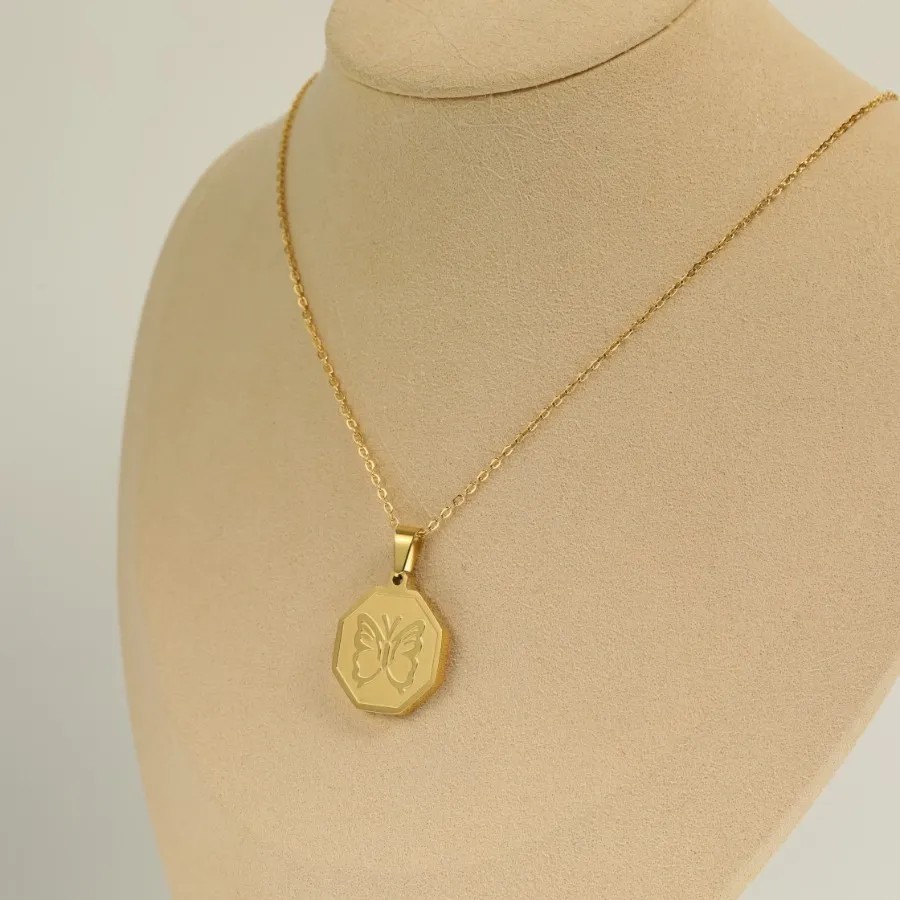 Vintage Style Commute Butterfly Stainless Steel Plating 18K Gold Plated Pendant Necklace_colorza_6