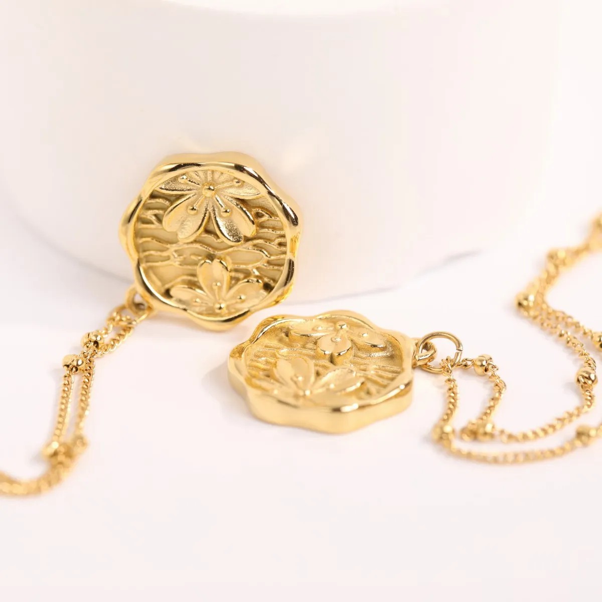 Vintage Style Commute Rose Stainless Steel Plating Carving 18K Gold Plated Pendant Necklace_colorza_4