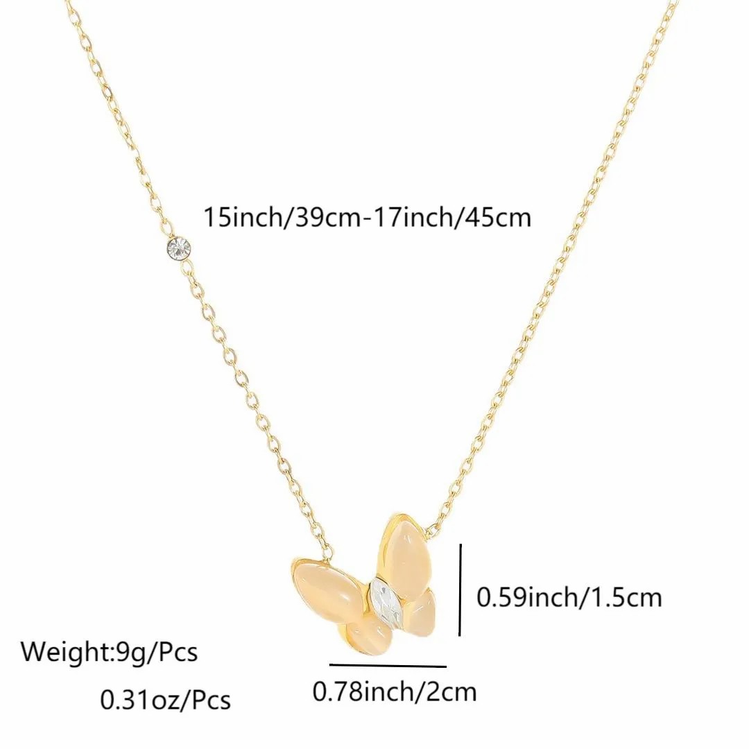 Elegant Sweet Butterfly Stainless Steel Plating Inlay Opal Zircon 18K Gold Plated Necklace_colorza_1