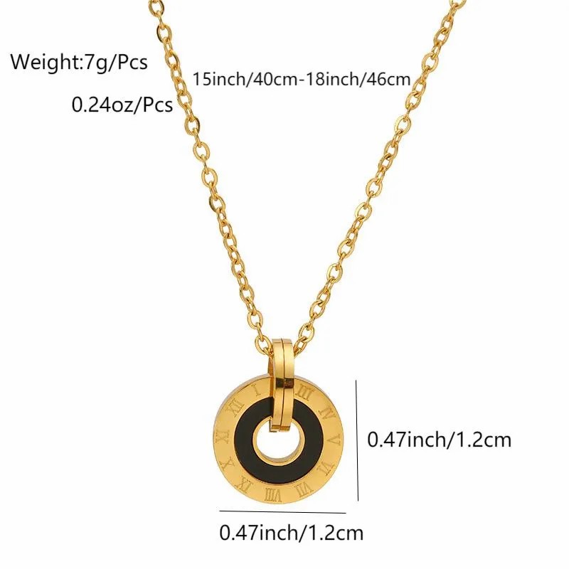 Casual Simple Style Round Stainless Steel Plating Inlay Shell 18K Gold Plated Pendant Necklace_colorza_1