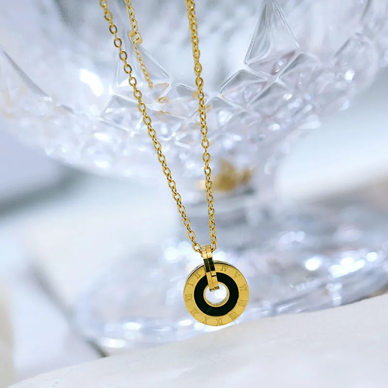 Casual Simple Style Round Stainless Steel Plating Inlay Shell 18K Gold Plated Pendant Necklace_colorza_5