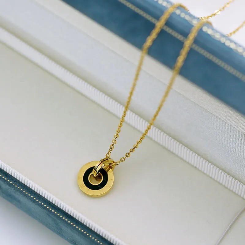 Casual Simple Style Round Stainless Steel Plating Inlay Shell 18K Gold Plated Pendant Necklace_colorza_6