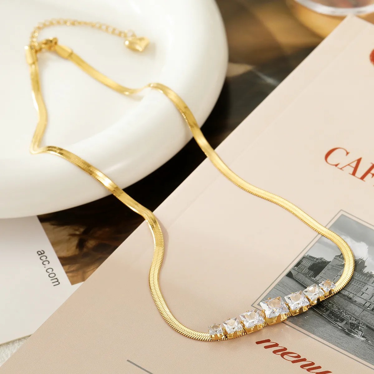 Casual Simple Style Square Stainless Steel Plating Inlay Zircon 18K Gold Plated Necklace_colorza_5