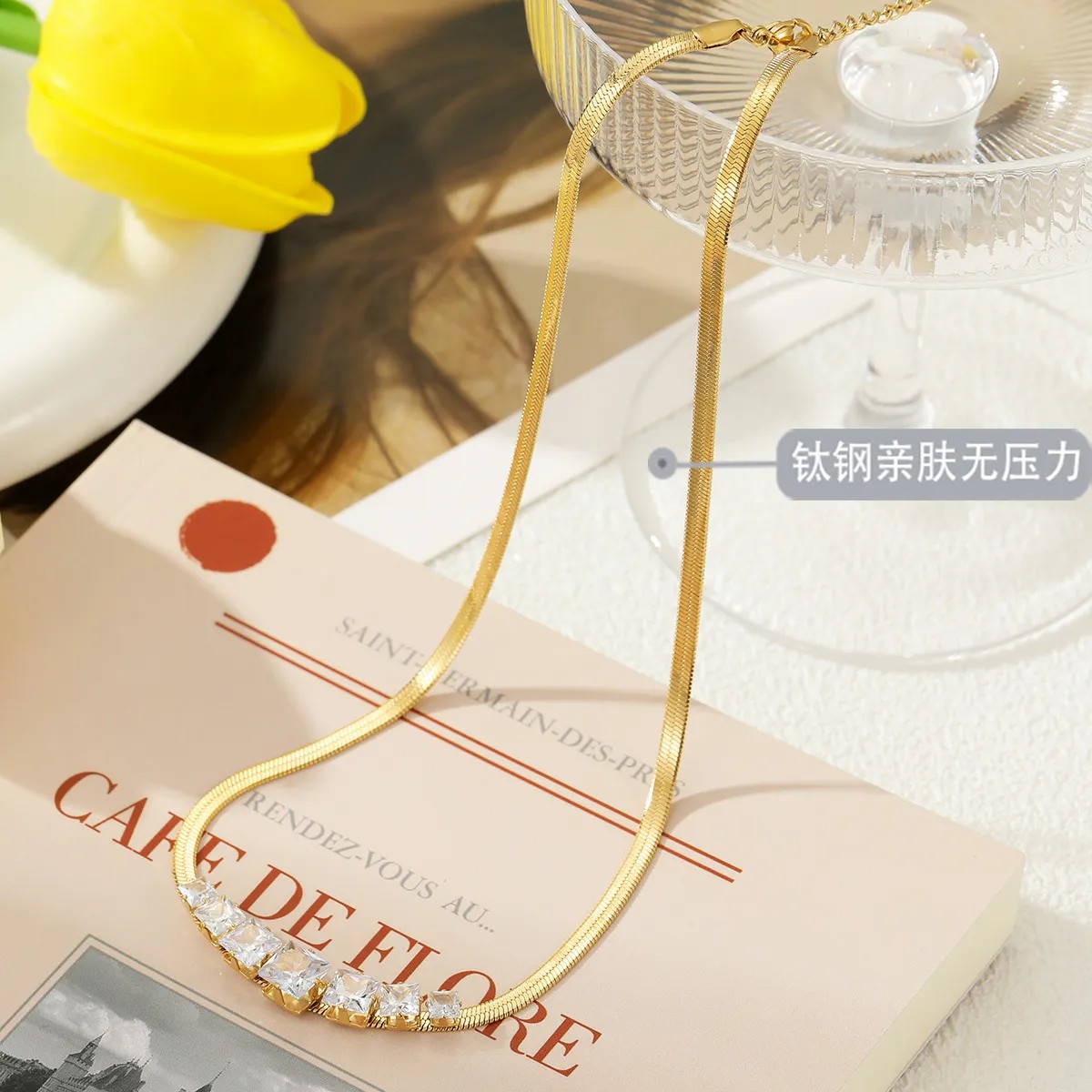 Casual Simple Style Square Stainless Steel Plating Inlay Zircon 18K Gold Plated Necklace_colorza_7