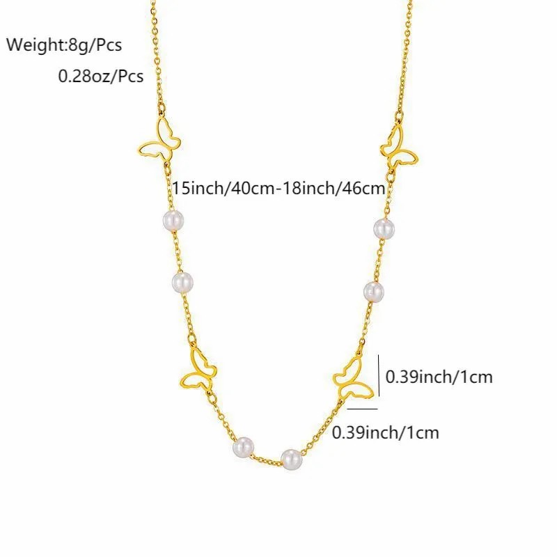 Vintage Style Simple Style Star Butterfly Stainless Steel Pearl Plating Hollow Out 18K Gold Plated Necklace_colorza_1