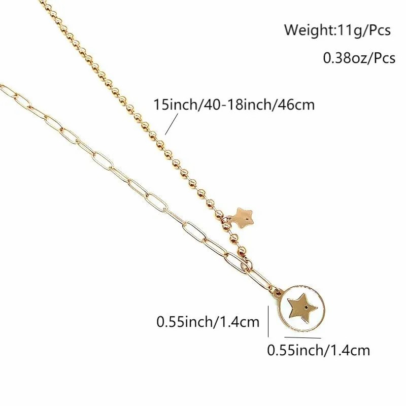 Casual Simple Style Round Star Stainless Steel Plating Inlay Shell 18K Gold Plated Pendant Necklace_colorza_1