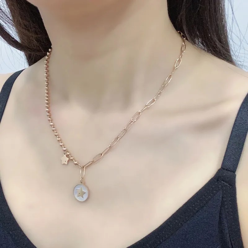 Casual Simple Style Round Star Stainless Steel Plating Inlay Shell 18K Gold Plated Pendant Necklace_colorza_2