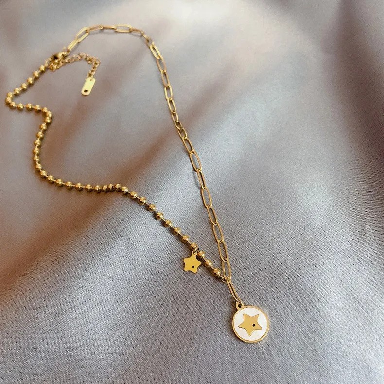 Casual Simple Style Round Star Stainless Steel Plating Inlay Shell 18K Gold Plated Pendant Necklace_colorza_3