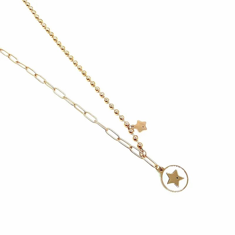 Casual Simple Style Round Star Stainless Steel Plating Inlay Shell 18K Gold Plated Pendant Necklace_colorza_5