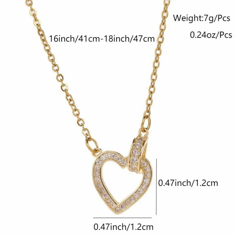 Casual Sweet Heart Shape Stainless Steel Plating Inlay Zircon 18K Gold Plated Necklace_colorza_1