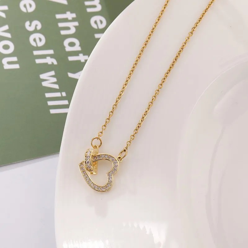 Casual Sweet Heart Shape Stainless Steel Plating Inlay Zircon 18K Gold Plated Necklace_colorza_3