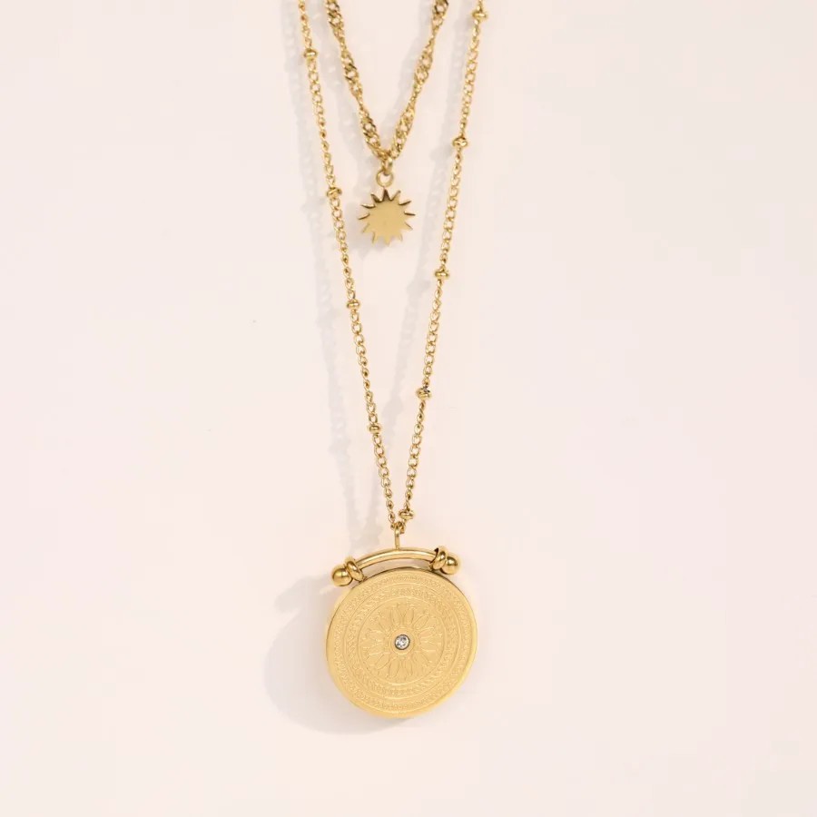 Casual Vintage Style Classic Style Coin Stainless Steel Plating Carving 18K Gold Plated Layered Necklaces_colorza_1