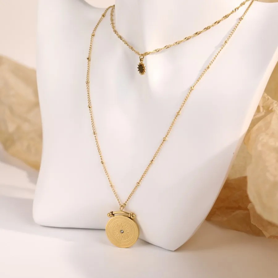 Casual Vintage Style Classic Style Coin Stainless Steel Plating Carving 18K Gold Plated Layered Necklaces_colorza_2