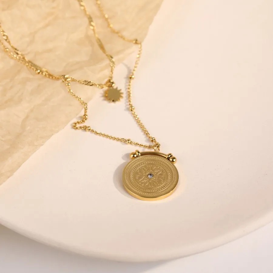 Casual Vintage Style Classic Style Coin Stainless Steel Plating Carving 18K Gold Plated Layered Necklaces_colorza_3