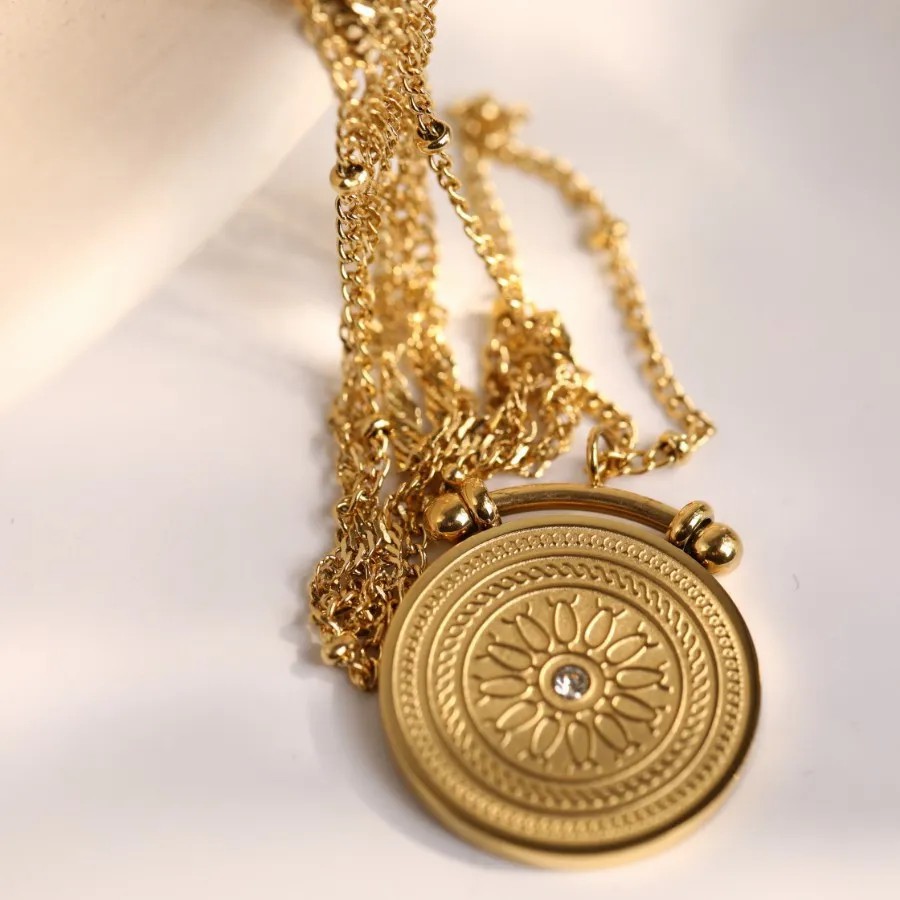 Casual Vintage Style Classic Style Coin Stainless Steel Plating Carving 18K Gold Plated Layered Necklaces_colorza_4