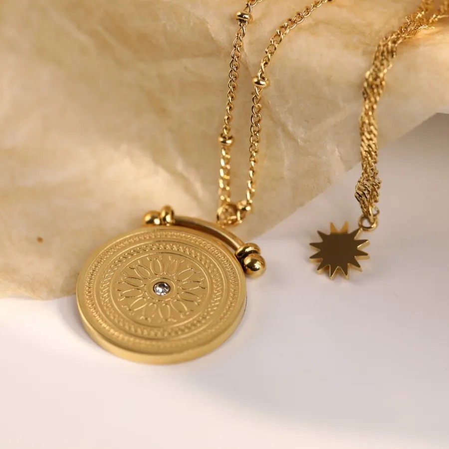 Casual Vintage Style Classic Style Coin Stainless Steel Plating Carving 18K Gold Plated Layered Necklaces_colorza_7
