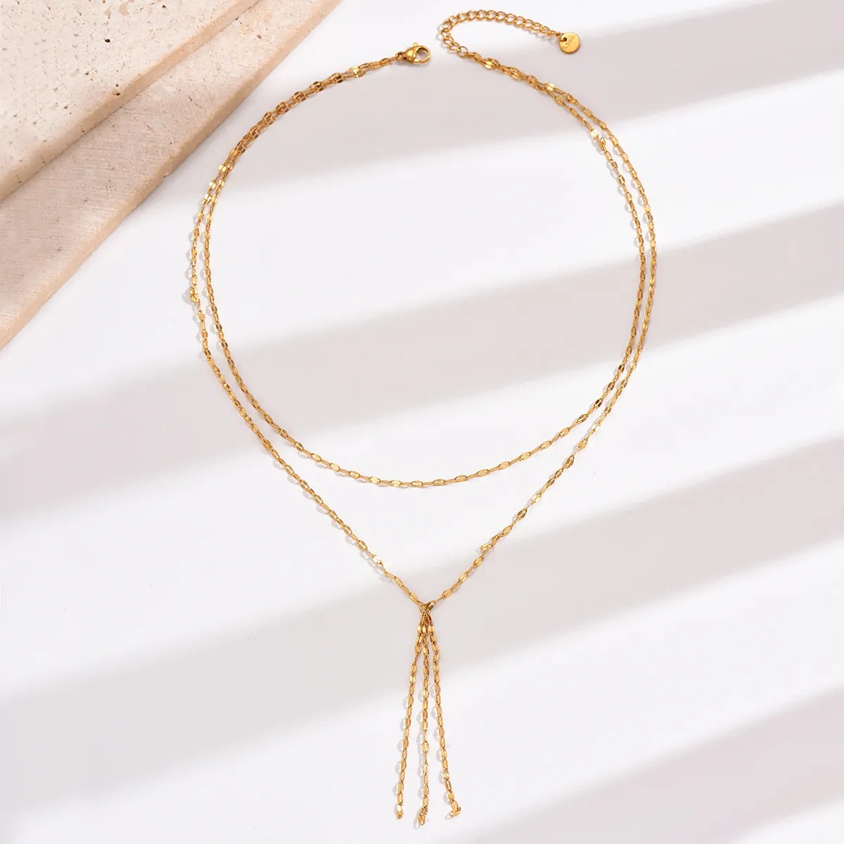 Sexy Solid Color Stainless Steel Tassel Plating 14K Gold Plated Layered Necklaces_colorza_2