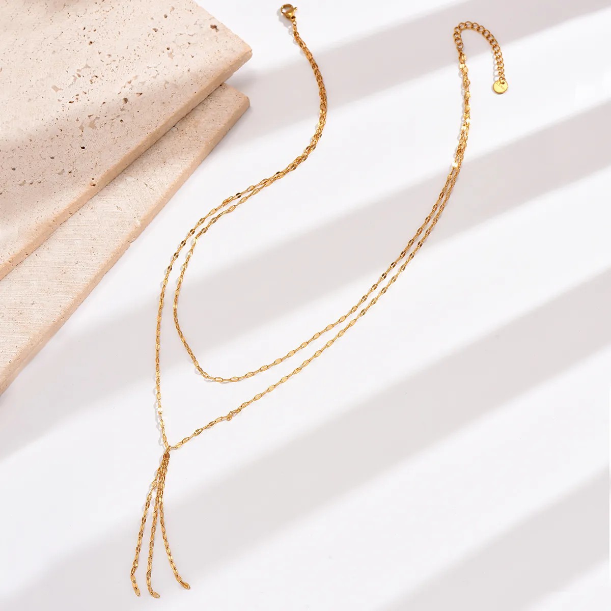 Sexy Solid Color Stainless Steel Tassel Plating 14K Gold Plated Layered Necklaces_colorza_3