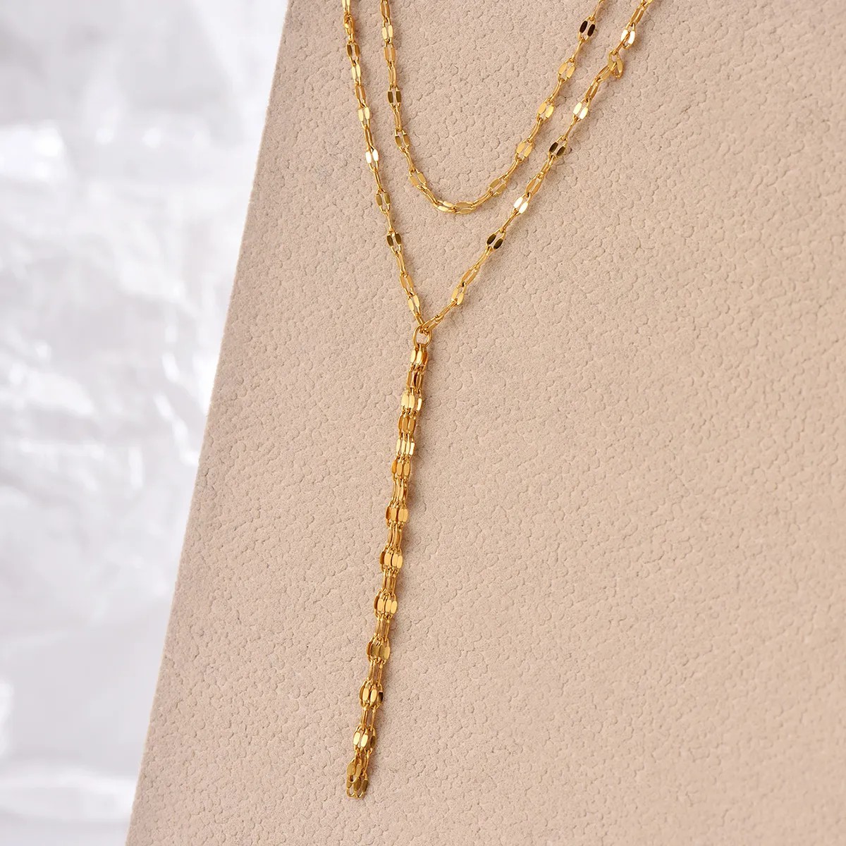 Sexy Solid Color Stainless Steel Tassel Plating 14K Gold Plated Layered Necklaces_colorza_4