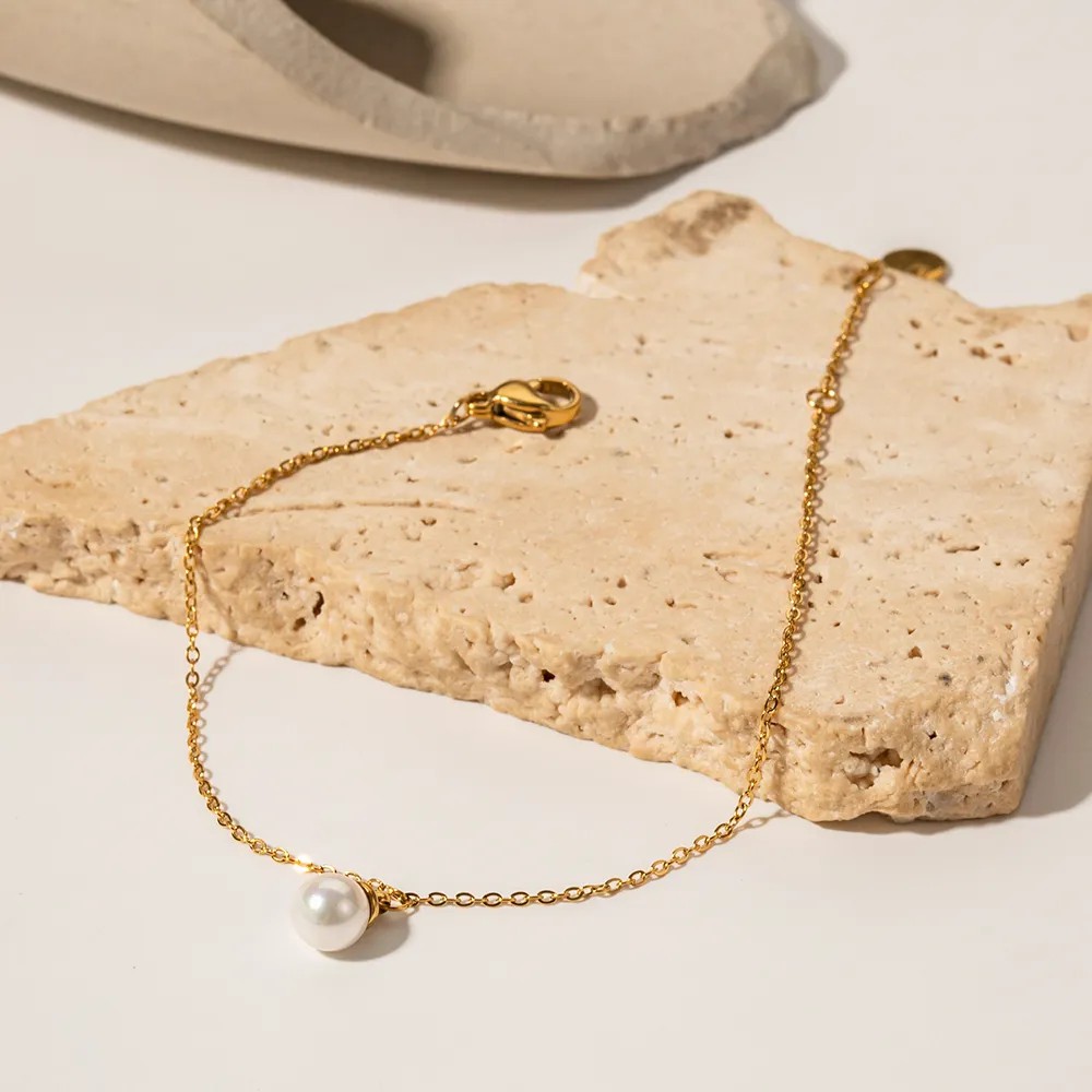 Lady Pearl Stainless Steel Plating Inlay Artificial Pearls 18K Gold Plated Pendant Necklace_colorza_3