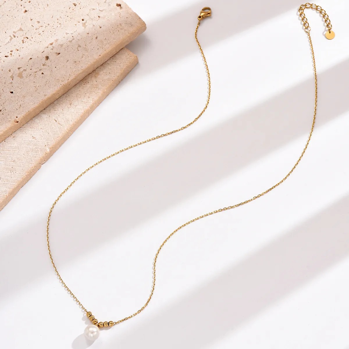 Elegant Simple Style Round Stainless Steel Beaded Plating Inlay Artificial Pearls 14K Gold Plated Pendant Necklace_colorza_1